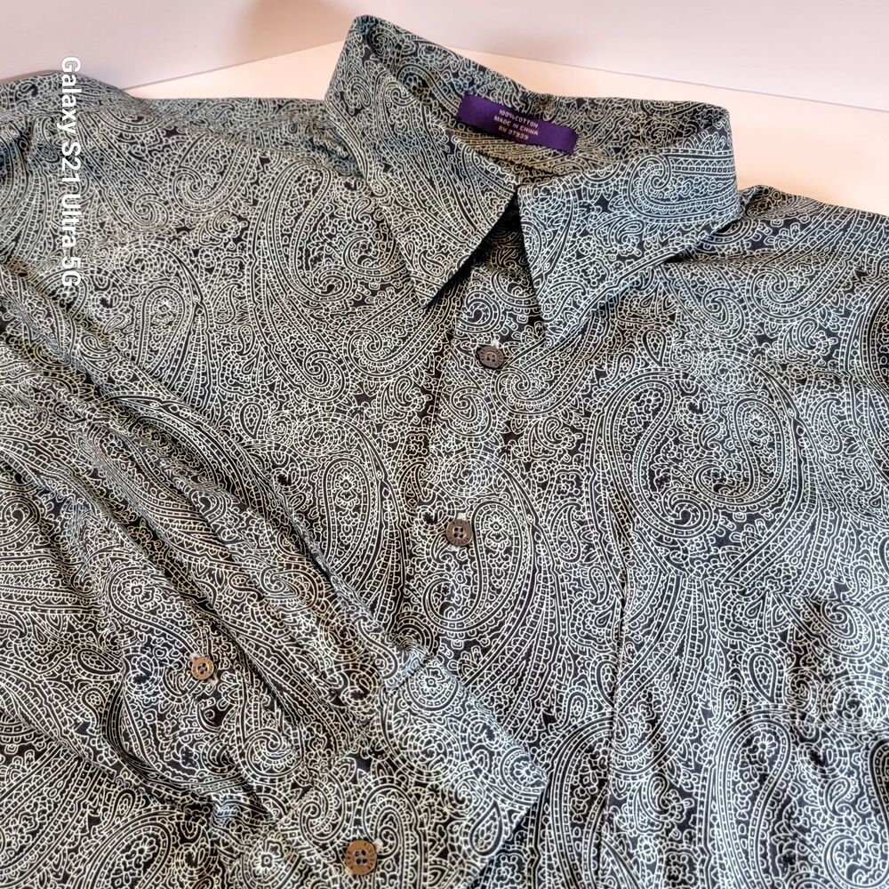 Alan Flusser Paisley Shirt Men’s XL Button Down Long Sleeve Flip Cuff Floral